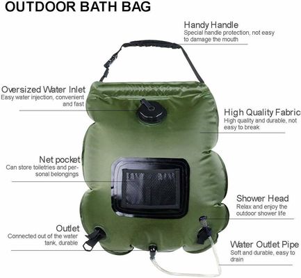 20L PVC ポータブル 屋外 キャンプ シャワー バッグ 太陽熱シャワー 緑色 または 青色