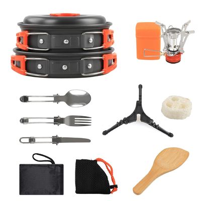 アルミ合金 キャンプ用炊飯器 食器セット 木のスプーン アクセサリーとバックパックストーブ